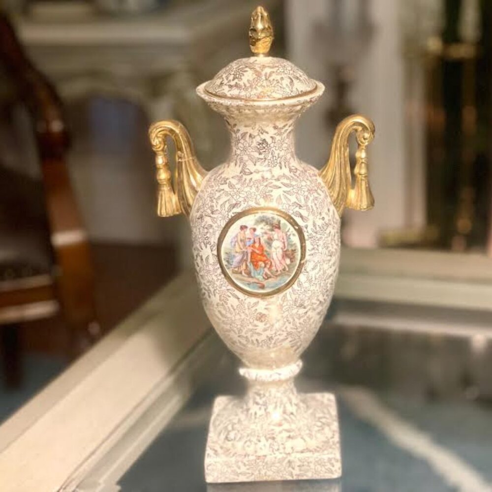 Vintage 1930's Porcelain Urn with Lid: English Empire Ware, Ornamental Vase Home